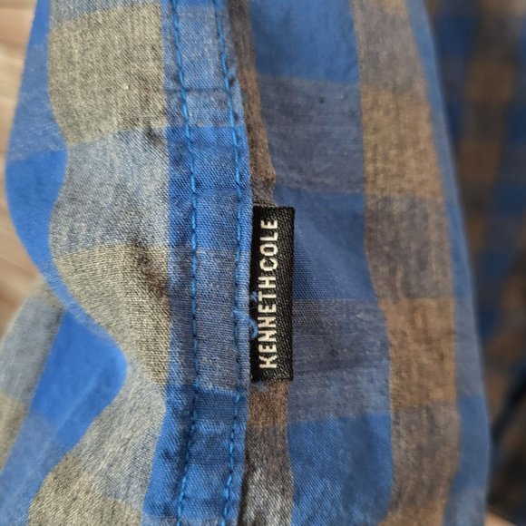 Kenneth Cole Men's Button Up Plaid Blue/Grey Short Sleeve Shirt Size: XL - Picture 5 of 13